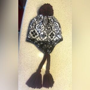 NEW Pistil Red Black White Ear Flap Pom Tassel Winter Beanie Ski Hat